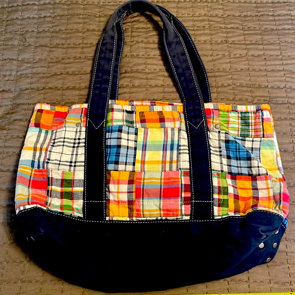 J Crew patchwork madras tote